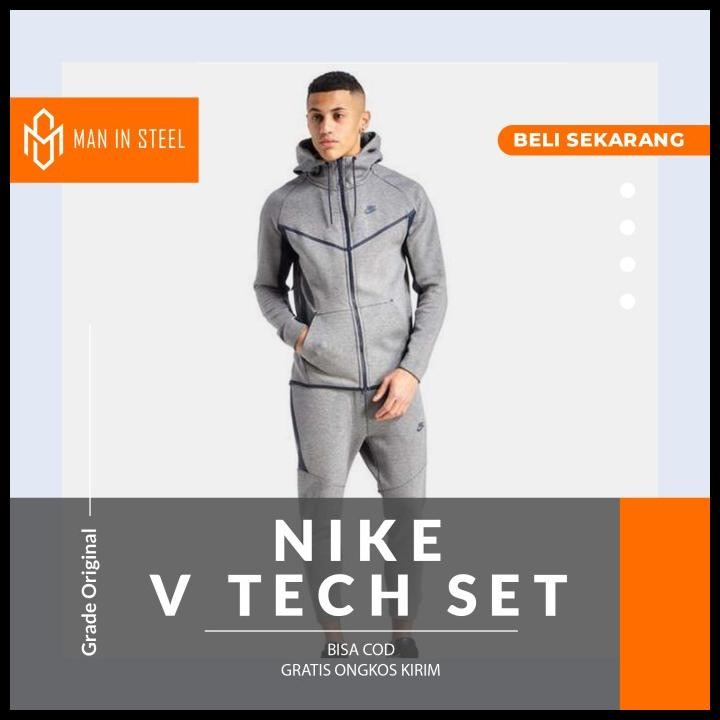 Setelan Celana Training Hoodie Olahraga Pria Fitnes Nike V Tech Grey Original Best Seller