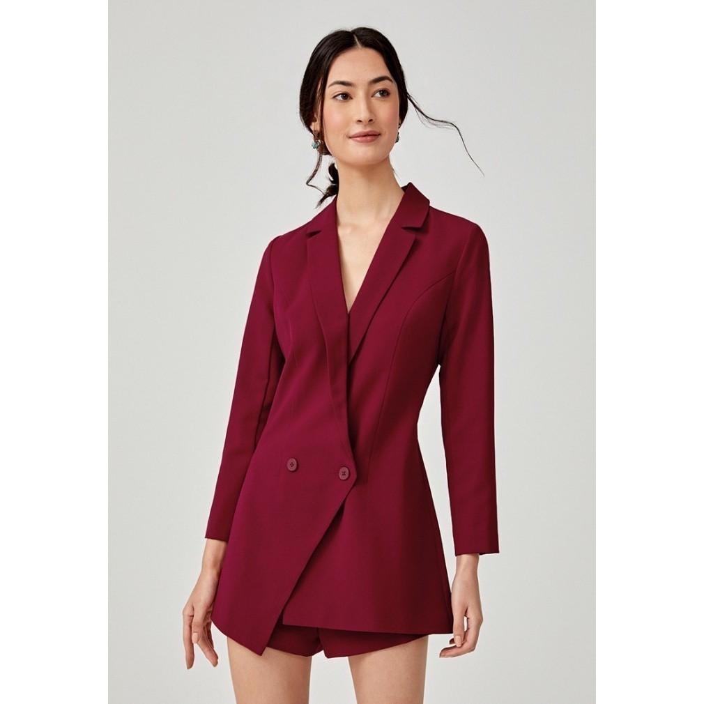 Love, Bonito - Paleon Asymmetrical Foldover Tuxedo Playsuit - Maroon