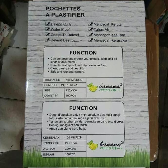 

Plastik Laminating Ukuran A4 Banana 1 Pack Isi (100) Original