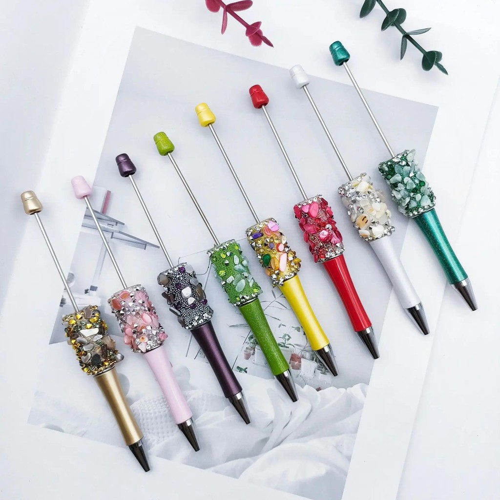 

50Pcs New Broken Diamond Petal Beaded Pen Glitter Beadable Ballpoint Pen School Supplies Japanese Stationery Kids Luxury Pen