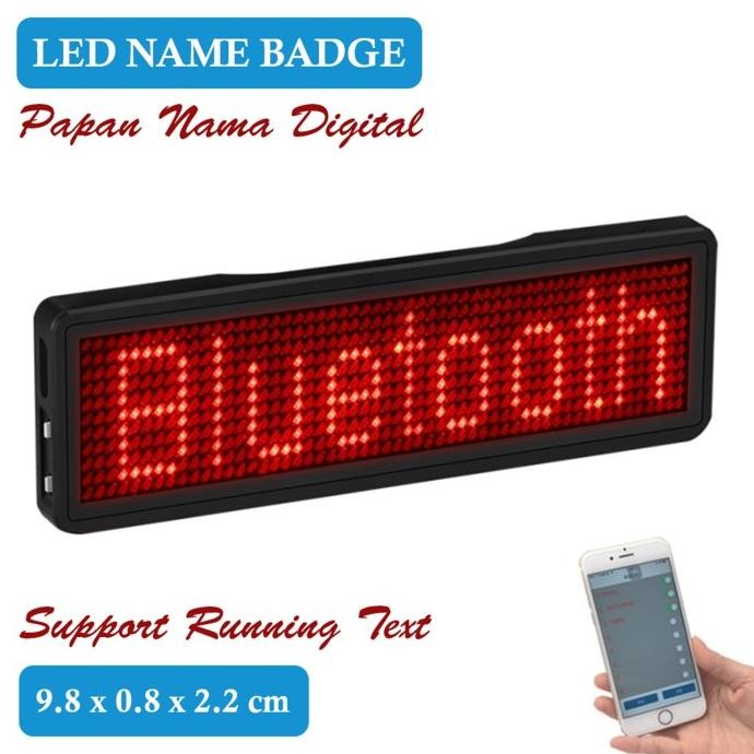 

Papan Nama Led Bluetooth Name Badge Running Text Merah Pesan Berjalan Display Screen Red Plastik Usb Original