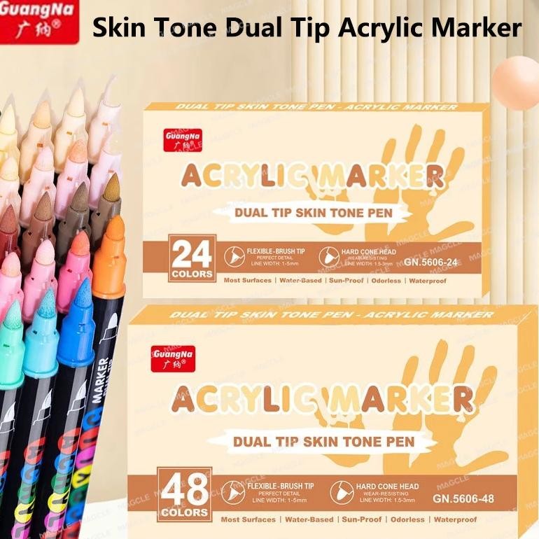 

Guangna Dual Tip Acrylic Felts Markers Set High Quality Dry Faster Waterproof Fade Resistant Coloring Pens Skin Drawing Supplies