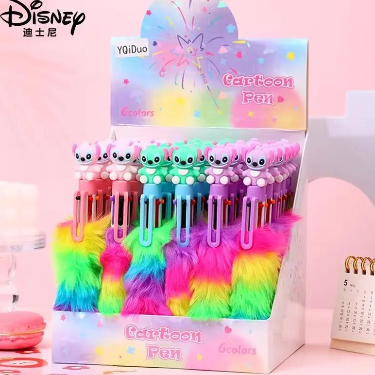 

36P Disney Lilo And Stitch Cartoon Shape Six-Color Ballpoint Pen 0.7Mm Student Multi-Color Diy Handbook Pen Stationery Supplies