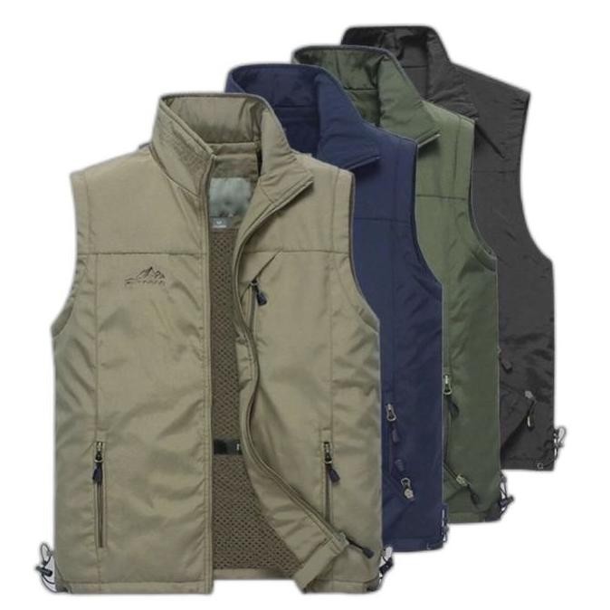 ROMPI OUTDOOR PRIA DAN WANITA TERBARU/ ROMPI VEST ANTI AIR, ANTI ANGIN SANTAI POLOS KEREN ABU HITAM 