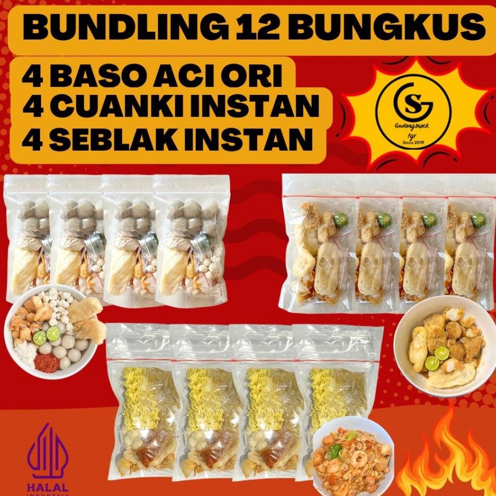 

READY STOK BUNDLING 12 [ 4 BUNGKUS SEBLAK INSTAN,4 BASO ACI,4 CUANKI INSTAN] Food Kaldu Instan Siap kirim