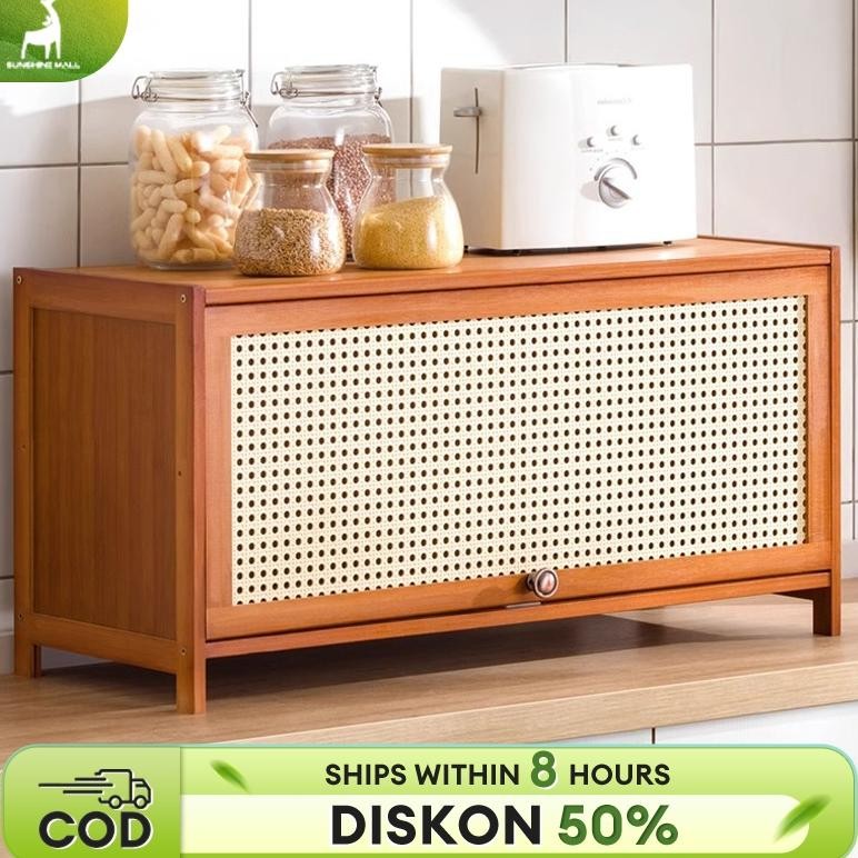 Rak Bumbu Dapur Kayu rak meja Rak Penyimpanan Meja Bertingkat Microwave Piring Perlengkapan Dapur