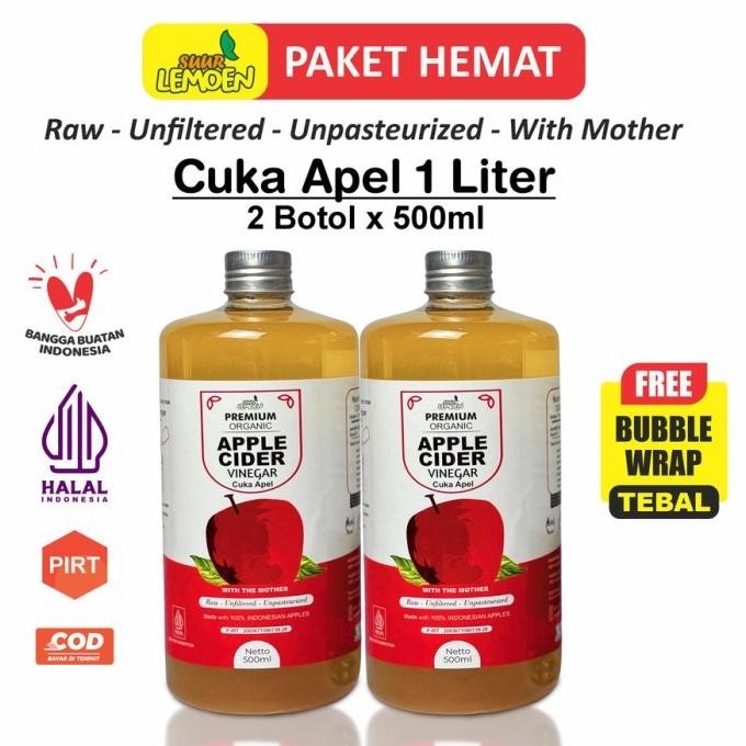 

STOK TERBATAS CUKA APEL ORGANIK 1 LITER APPLE CIDER VINEGAR PREMIUM WITH THE MOTHER - CUKA 2 X 500ML
