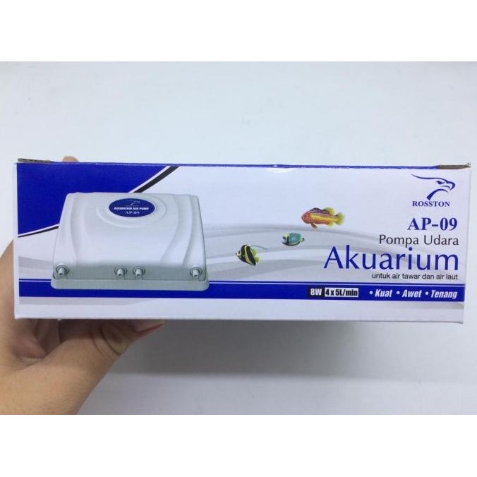 DISKON ROSSTON AP 09 MESIN POMPA UDARA AQUARIUM AERATOR 4 LUBANG 8 WATT