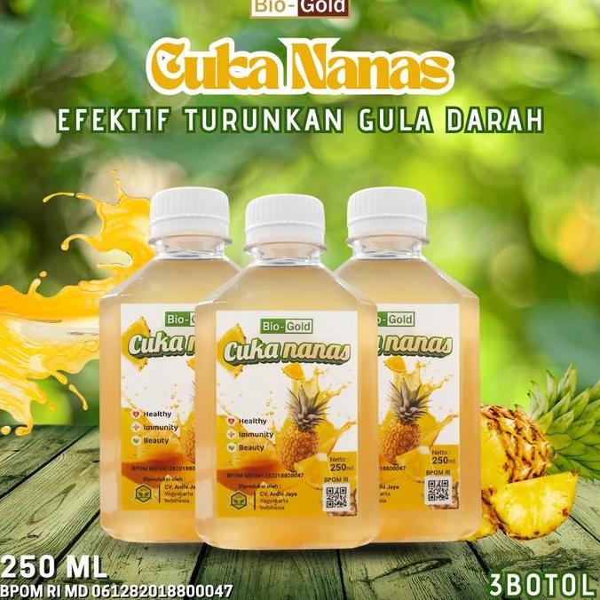 

STOK TERBATAS [BUNDLING 3 BOTOL] CUKA NANAS BIO GOLD BPOM 250ML ORGANIK WITH MOTHER BANTU MENURUNKAN KADAR GULA