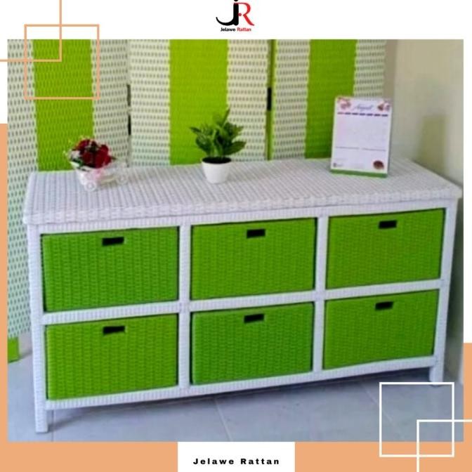 ready  Lemari Susun 6 Laci Ukuran Besar Rotan Sintetis Rak Meja TV Bufet
