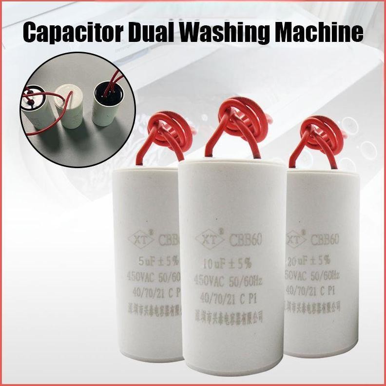 Premium Kapasitor Mesin Cuci 2 Tabung Cbb60  4/6/8/10/15/20/30Uf 450Vac Body Bulat Untuk Menambah Te
