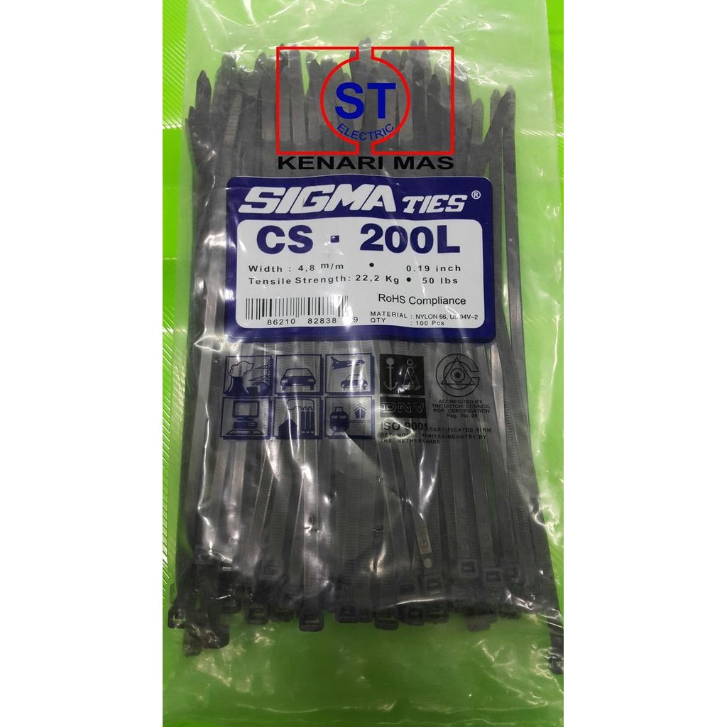 

tyS Kabel Ties / Kabel Tis / Cable Tie CS 200 L HITAM 20 cm SIGMA