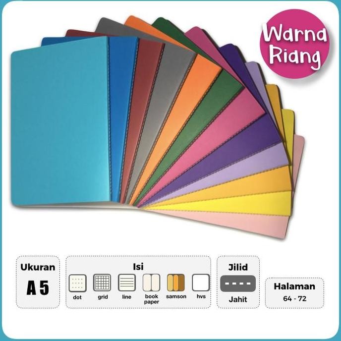

tyS Notebook Buku A5 WARNA RIANG isi POLOS GRID DOT GARIS A5 JAHIT