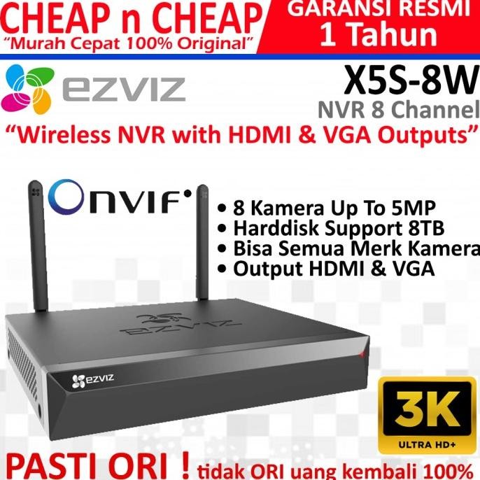NVR Ezviz X5S-8W 3K 5MP Onvif 8 Channel - Smart CCTV Wifi Wireless Camera Smart IP Cam Hikvision Hik