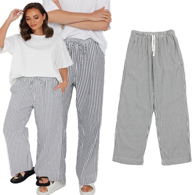 Celana Panjang Wanita Kulot Pinggang Karet Motif Garis Garis