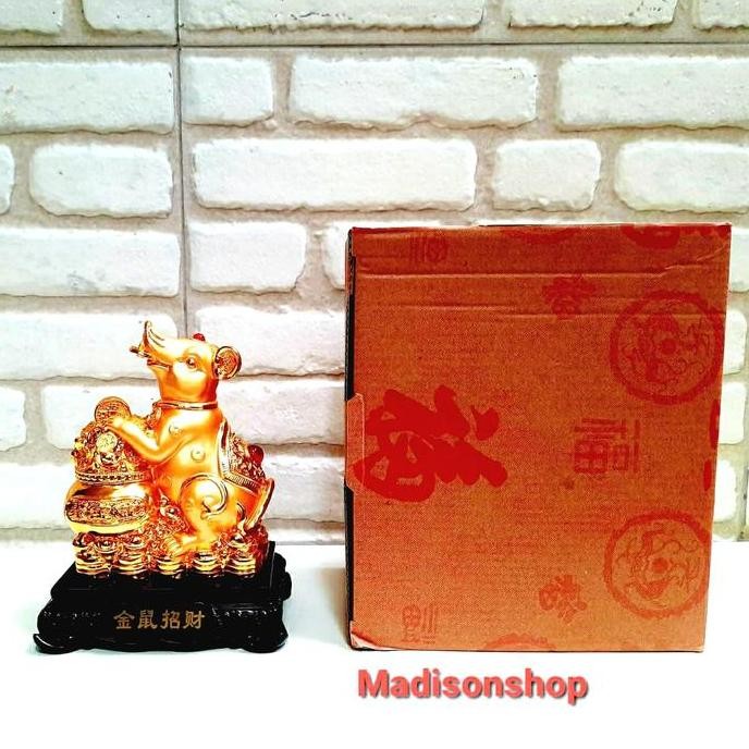 Murah Patung Tikus Emas S Tatakan Kayu Kado Pajangan Hoki Shio Tikus Murah Non COD