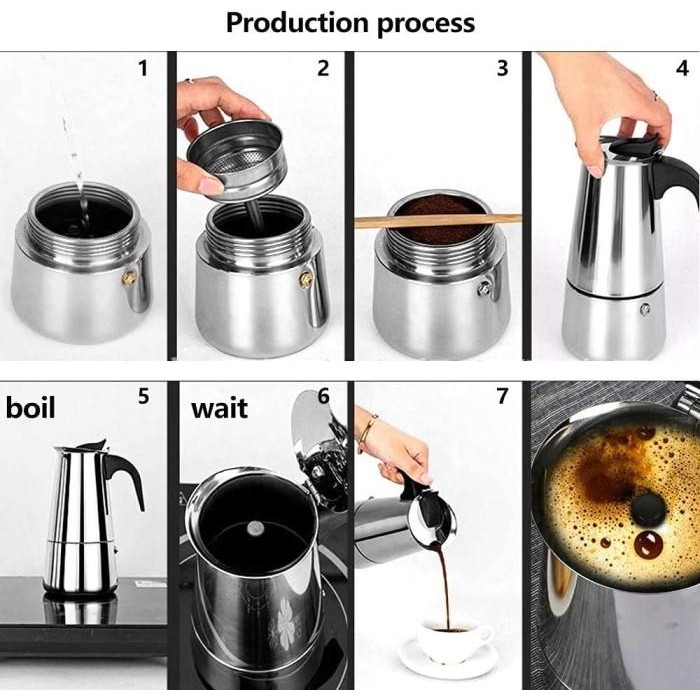 Alat Pembuat Kopi Moka Pot Espresso Maker Coffee Maker Stovetop Stainless Steel Alat Seduh Pemanas T