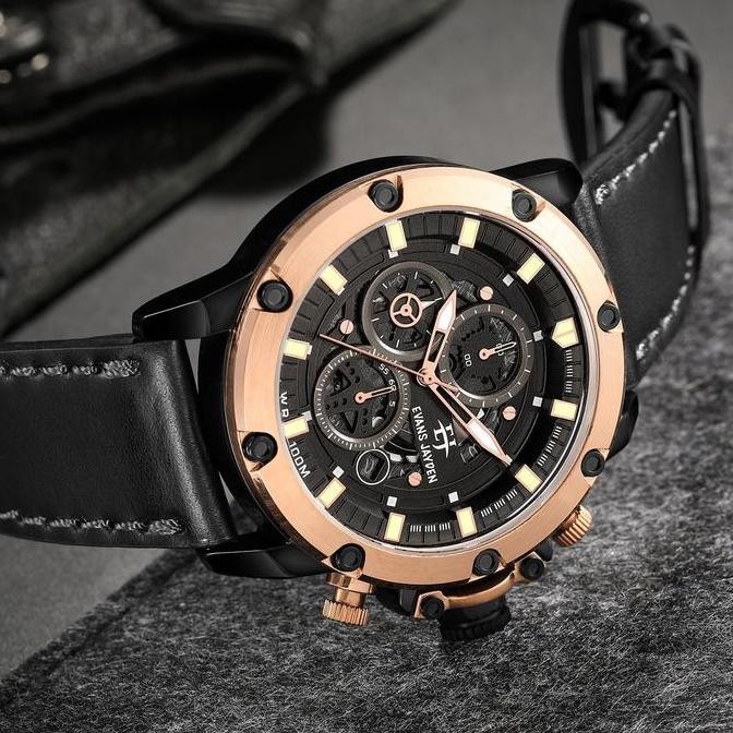 Grosir Diskon  Evans Jayden Jam Tangan Pria 9570 Kulit Kaca Sapphire Chronograph Water Resistant 10 