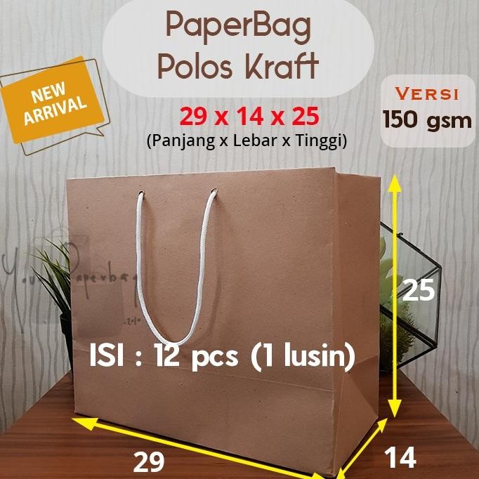 

Uj-53 Paper Bag/Tas Kertas Paperbag Polos Kraft Landscape Bolu 29 X 14 X 25 (1 Lusin=12Pcs)