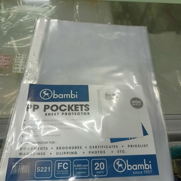 

new !!! PP POCKETS BAMBI F4 PER SHEETS murah