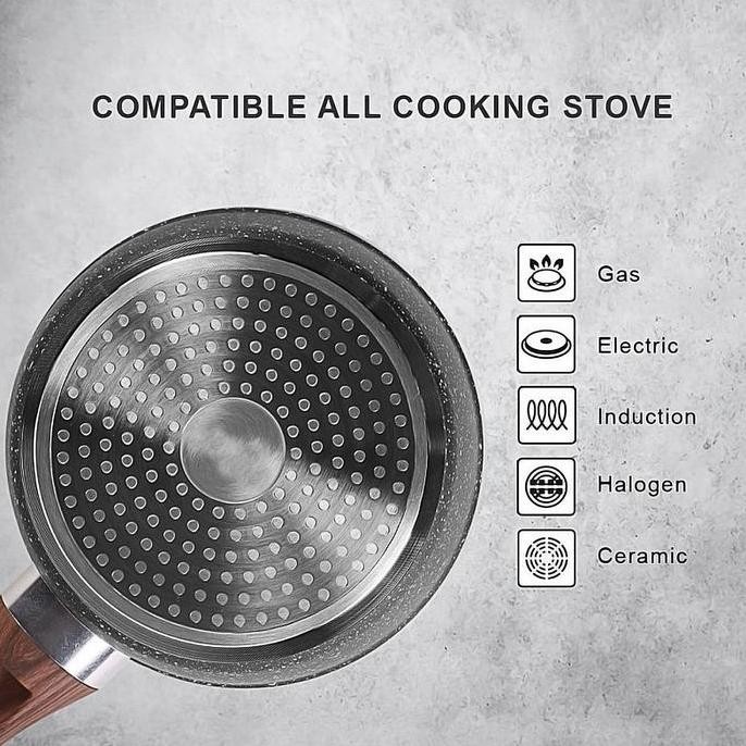 NEW Panci Teflon Granit Set 3pcs Tutup Kaca Tebal Anti Lengket Peralatan Masak Peralatan Dapur Cocok