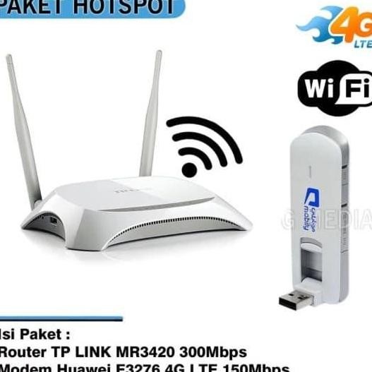 Paket Hotspot Wifi Router 4G TP-Link MR3420 dengan Modem 4G LTE