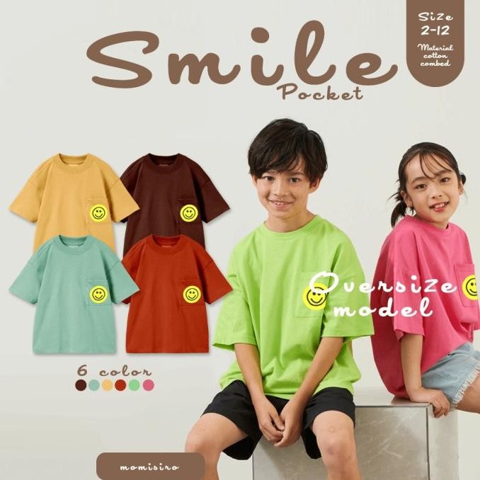 KAOS ANAK OVERSIZE BAJU ANAK LAKI PEREMPUAN KAOS POCKET SMILEY REMAJA