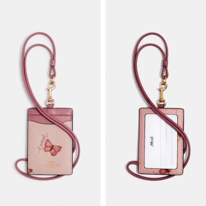 

new !!! Coachh CH ID Holder Card Lanyard Original - pink Butterfly rb murah