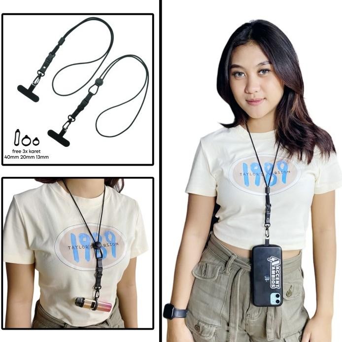 

new !!! Lanyard String Mix Leather Emboss Free 3 Rubber Ring karet murah