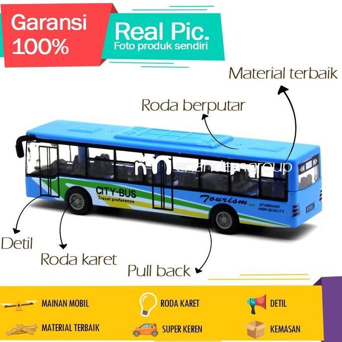 Original Diecast Miniatur Mainan Anak Mobil Bus Super Mania Pull Back