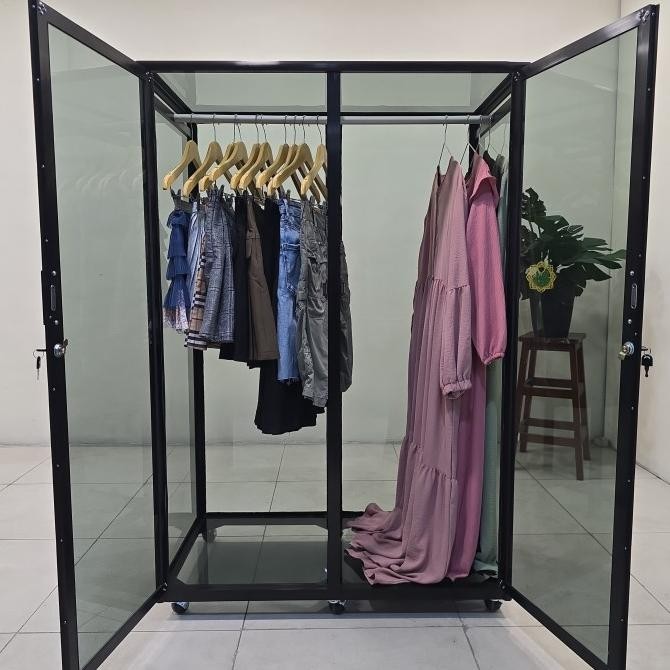 LEMARI BAJU GANTUNG 100X55X150 CM ALUMINIUM COKLAT HOLLOW 20U