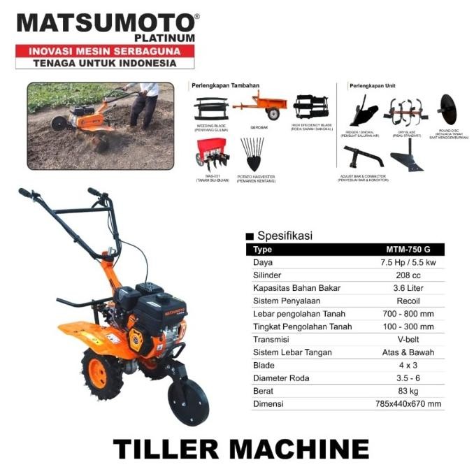 Matsumoto Mesin Bajak Sawah Traktor Kecil Mtm 750 G Tiller Matsumoto New Stok