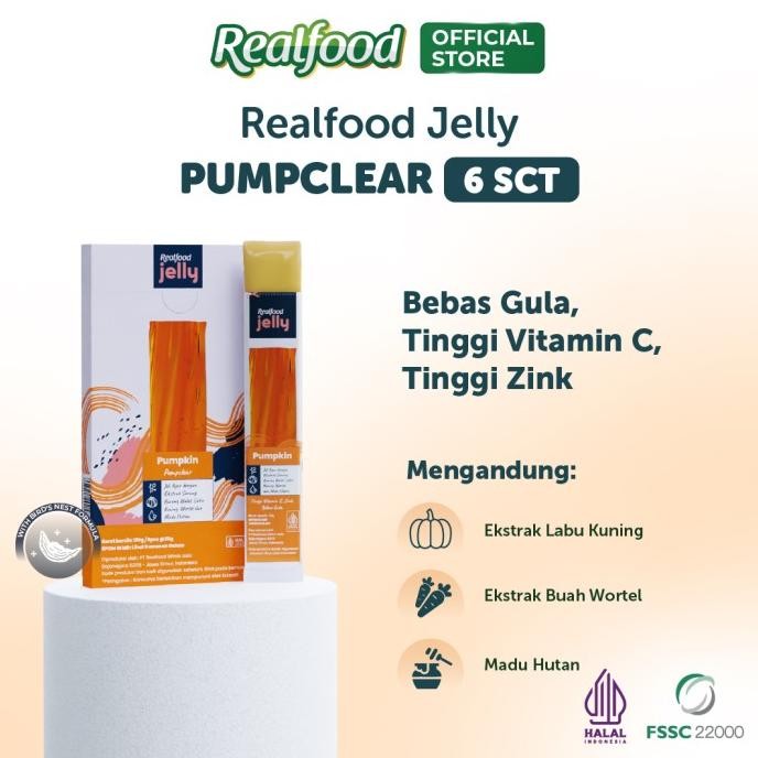 

Realfood Jelly Pumpclear Sarang Burung Walet Dengan Vitamin C, Ekstrak Wortel Dan Labu Kuning, 6 Pcs Original Dan Terlaris