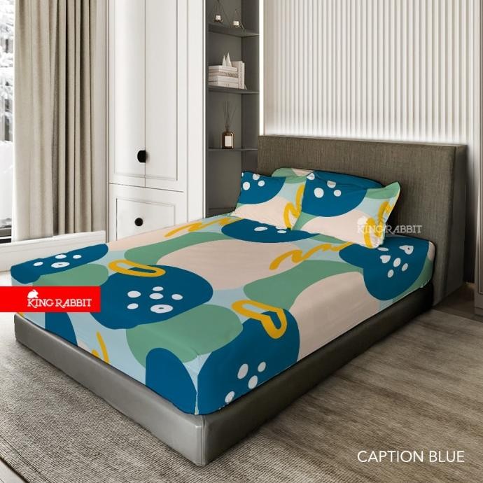 King Rabbit Organic Bamboo Velvet Complete Set Sprei & Bedcover Motif  Caption Blue MURAH