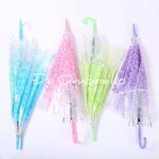 ready (005EE-1)Payung PVC Tongkat Transparant Motif Sakura/Payung Korea/Payung Tongkat
