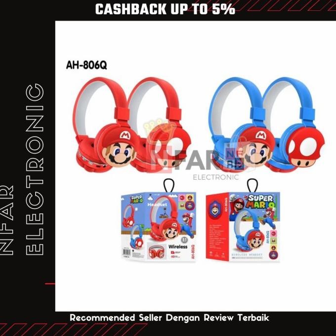 Tersedia Headphone Bluetooth Anak Mario Headset Anak Laki-Laki Karakter Kartun