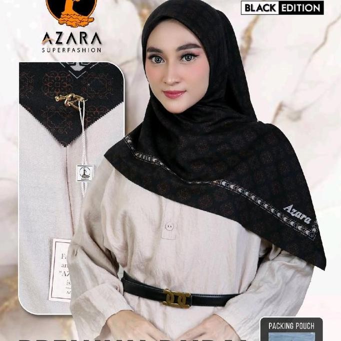 Paket Usaha Azara VOAL MOTIF BLACK EDITION ISI 10 pcs  Metal Logo dan Kerudung Hitam Muslim Square J