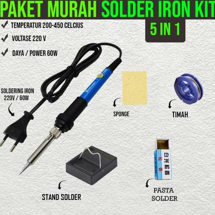 Solder Listrik 60 Watt Adjustable Temperatur Solder Kit Set 5 In 1 Komplit New Stok