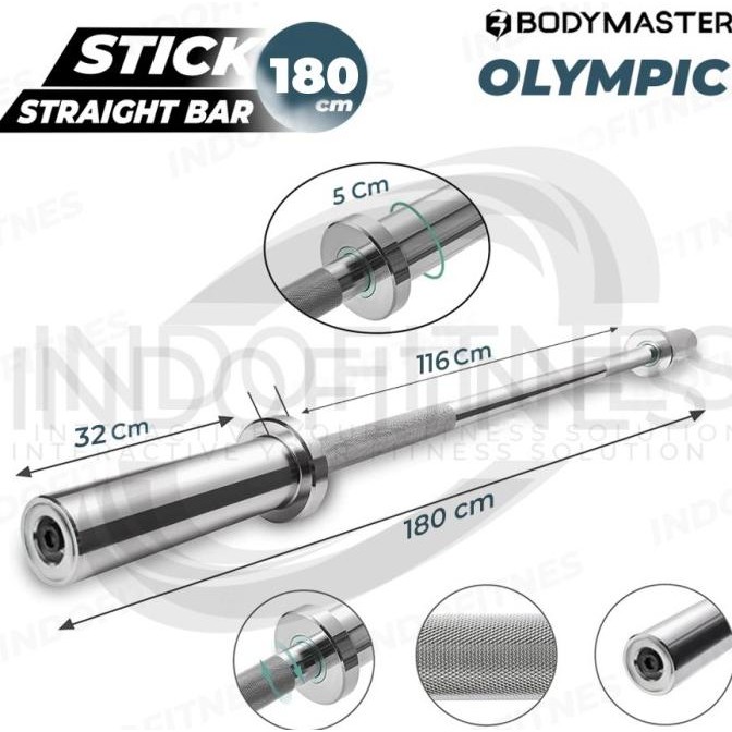 Murah Bodymaster Stick Olympia 180Cm Dumbell Olympic Bar Barbel Gym Chrome