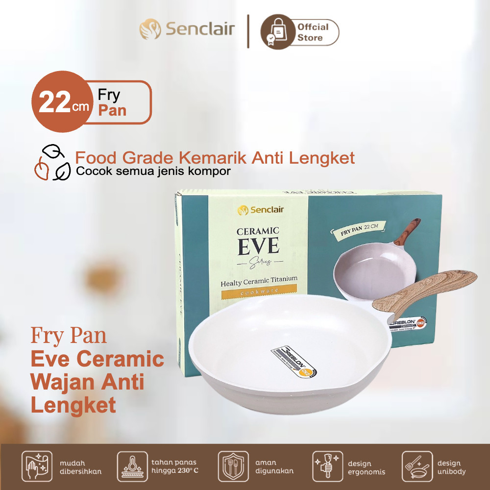 Senclair Eve Ceramic Wajan Anti Lengket Fry Pan 22 Cm Panci Penggorengan Cookware Peralatan Masak An