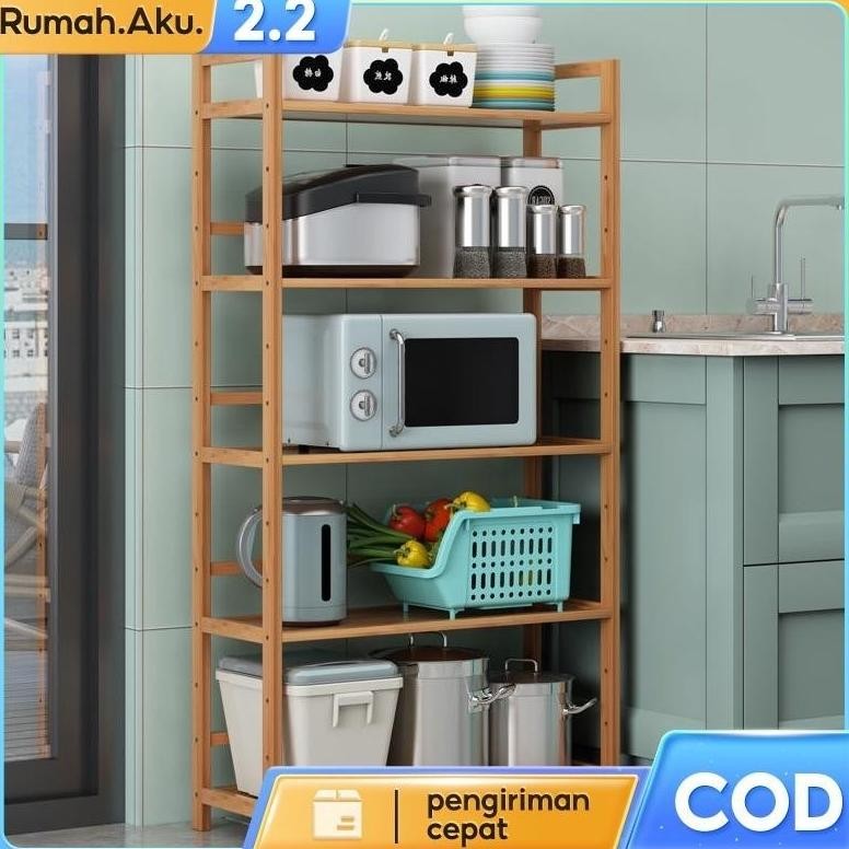 Rak Rumah Serbaguna/Rak Kamar Minimalis/Rak Hiasan Dekorasi Rumah Bambu/Tingkat 5 Susun Kayu/Rak Tam
