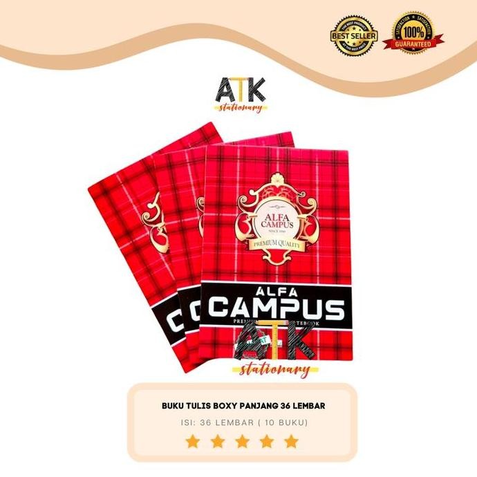 

SALE! BUKU TULIS ALFA CAMPUS 36 LEMBAR PREMIUM BOXY 1 PAK ( 10 BUKU) ATK