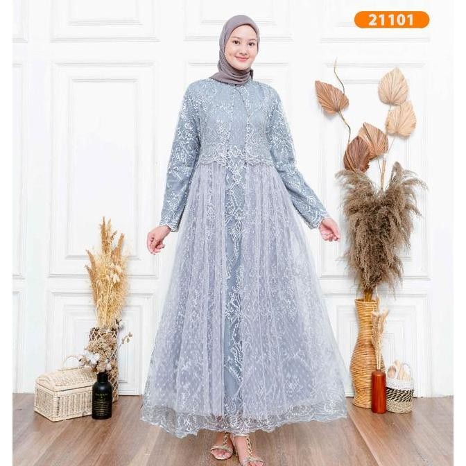 MEERA - Lorenza Gamis Brukat/ Dress Kondangan/ Baju Kondangan Wanita Kekinian/ Bahan Tile Brokat Mix