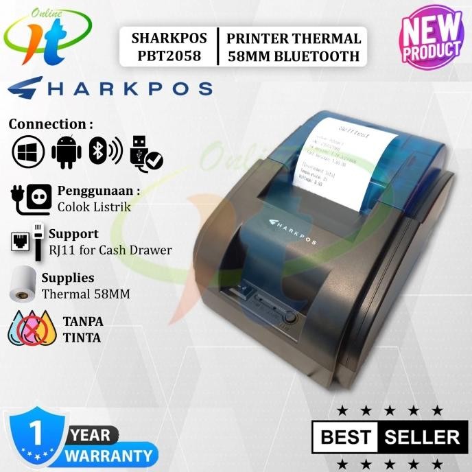 BEBAS ONGKIR - PRINTER SHARKPOS PBT-2058D THERMAL BLUETOOTH PBT 2058 STRUK KASIR 58MM
