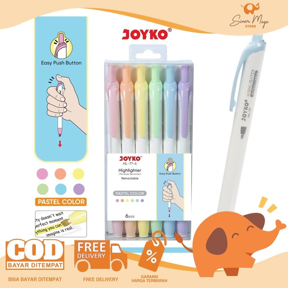 

Ok75 Ew64 Joyko Highlighter HL-77-6 1 Set Isi 6Pcs / Penanda 6 Warna Pastel Color Lucu Unik Murah Viral Sale