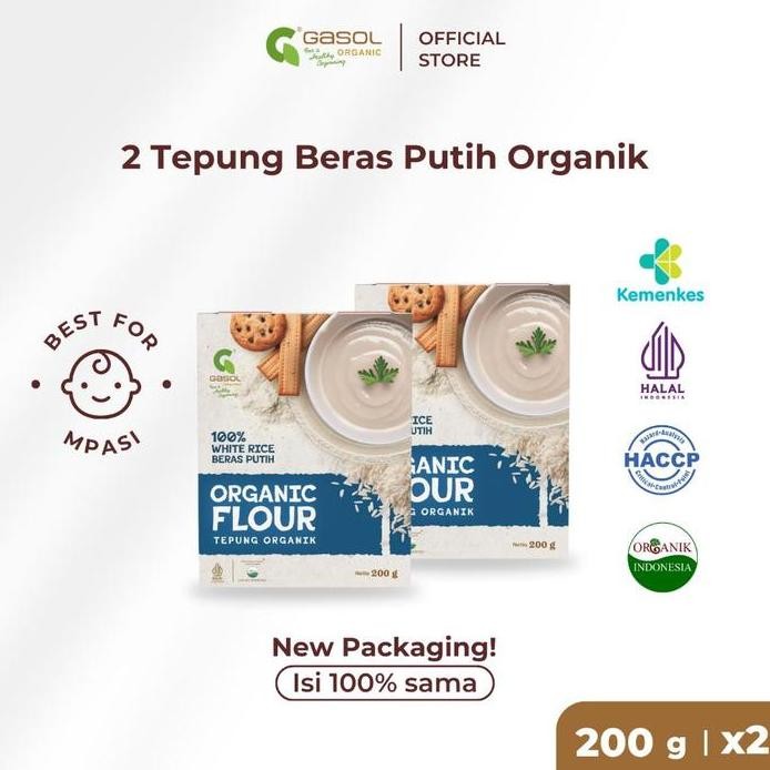 

Terlaris Gasol Tepung Beras Putih Organik Makanan Bayi Mpasi 200Gr X 2