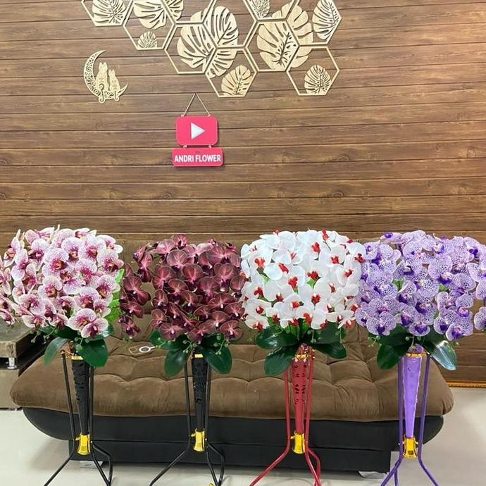 Bunga Hias Bunga Sudut Angrek Latex Jumbo Cabng 4 Set Pot Besi