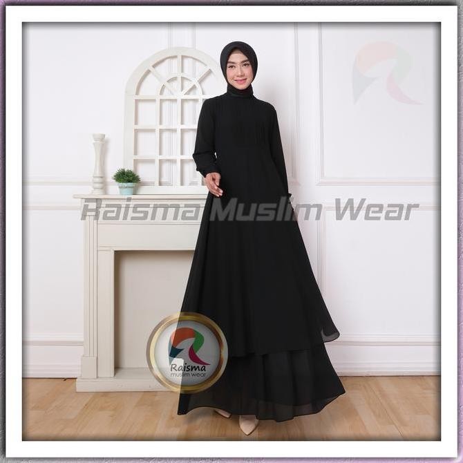 Raisma - Raisma - Mafaza Gamis Ceruty Polos Wanita 3 Warna Hitam Putih Broken white