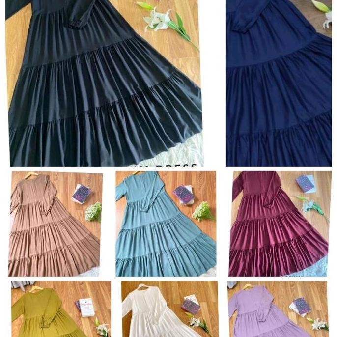 GAMIS PREMIUM RAYON TWILL Dress Muslim Wanita Fit polos susun canda Katun