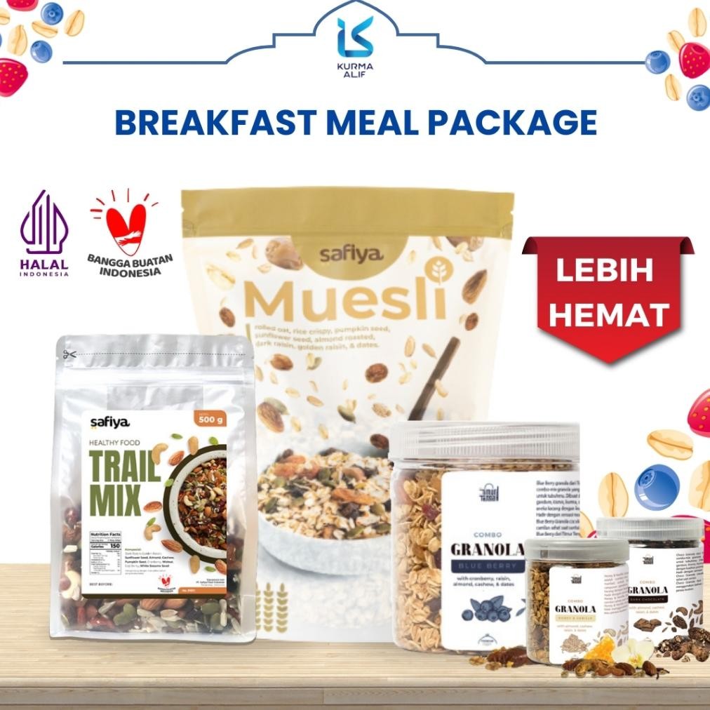 

GC27 As23 [Breakfast Meals Diet] Oatmeal Muesli Safiya 500 gr + Trail Mix 250 gr + Granola Timur Tengah 250 gr Murah Original
